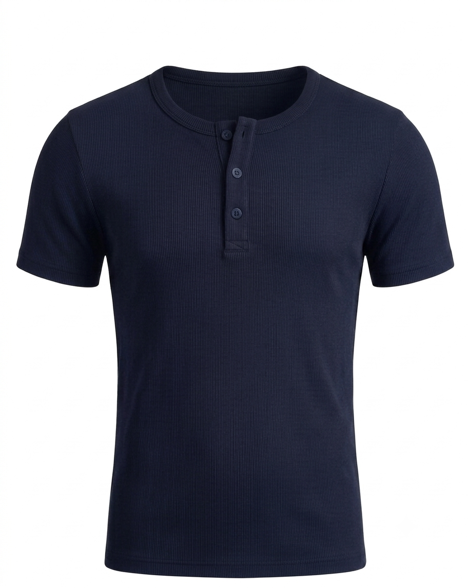 Short Sleeve Henley Shirt - Navy Blue