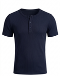 Short Sleeve Henley Shirt - Navy Blue