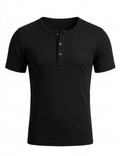Short Sleeve Henley Shirt - Black