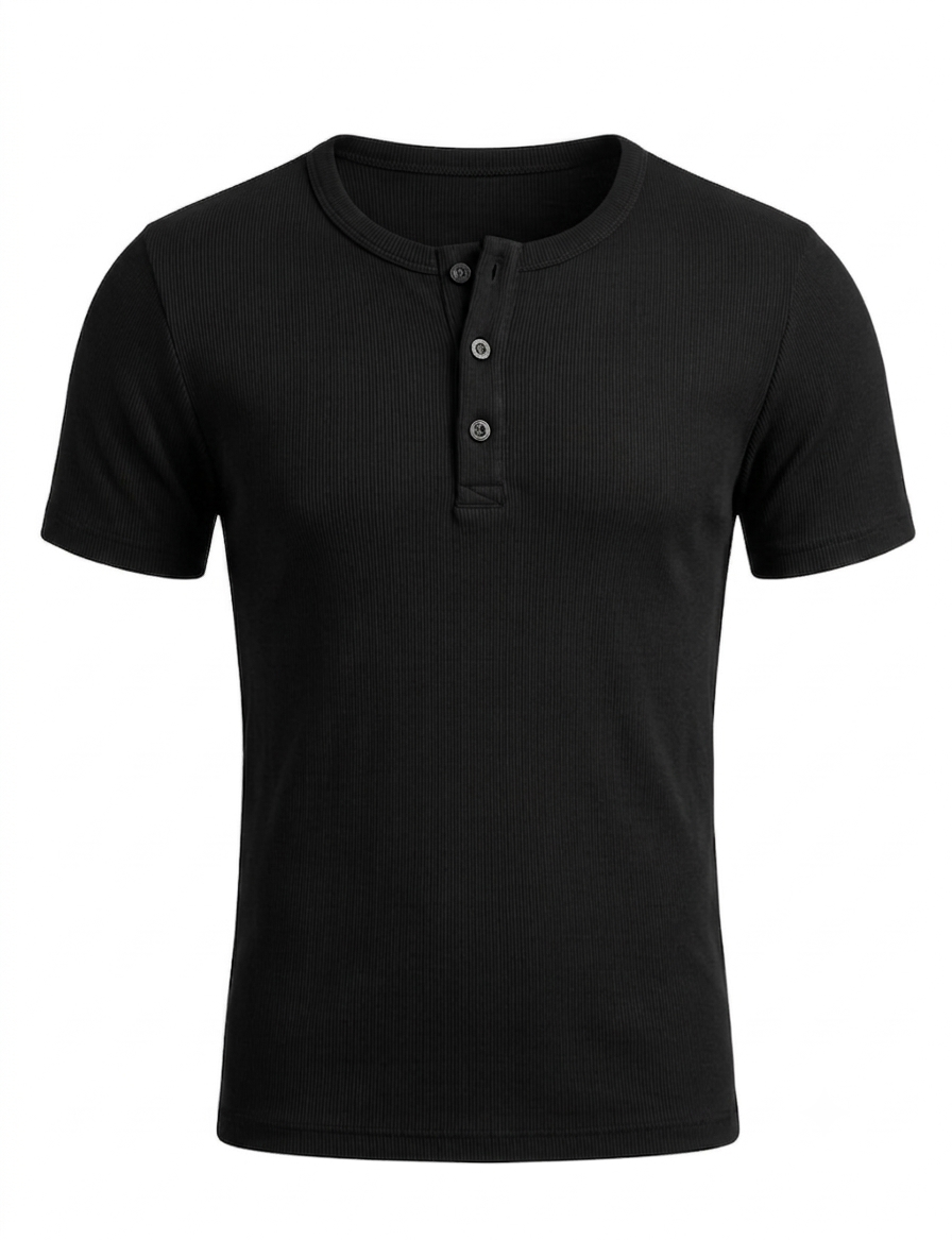 Short Sleeve Henley Shirt - Black