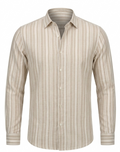 Men's Striped Linen Shirt - Beige and Off-white