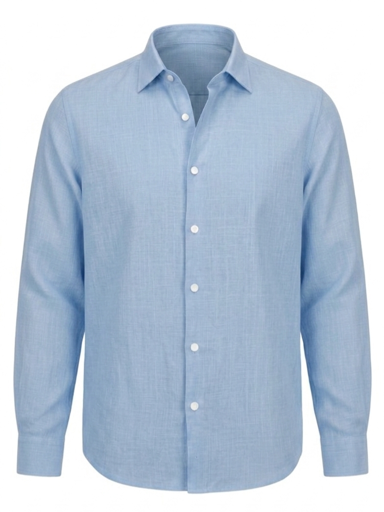 Men's Basic Linen Shirt - Baby Blue