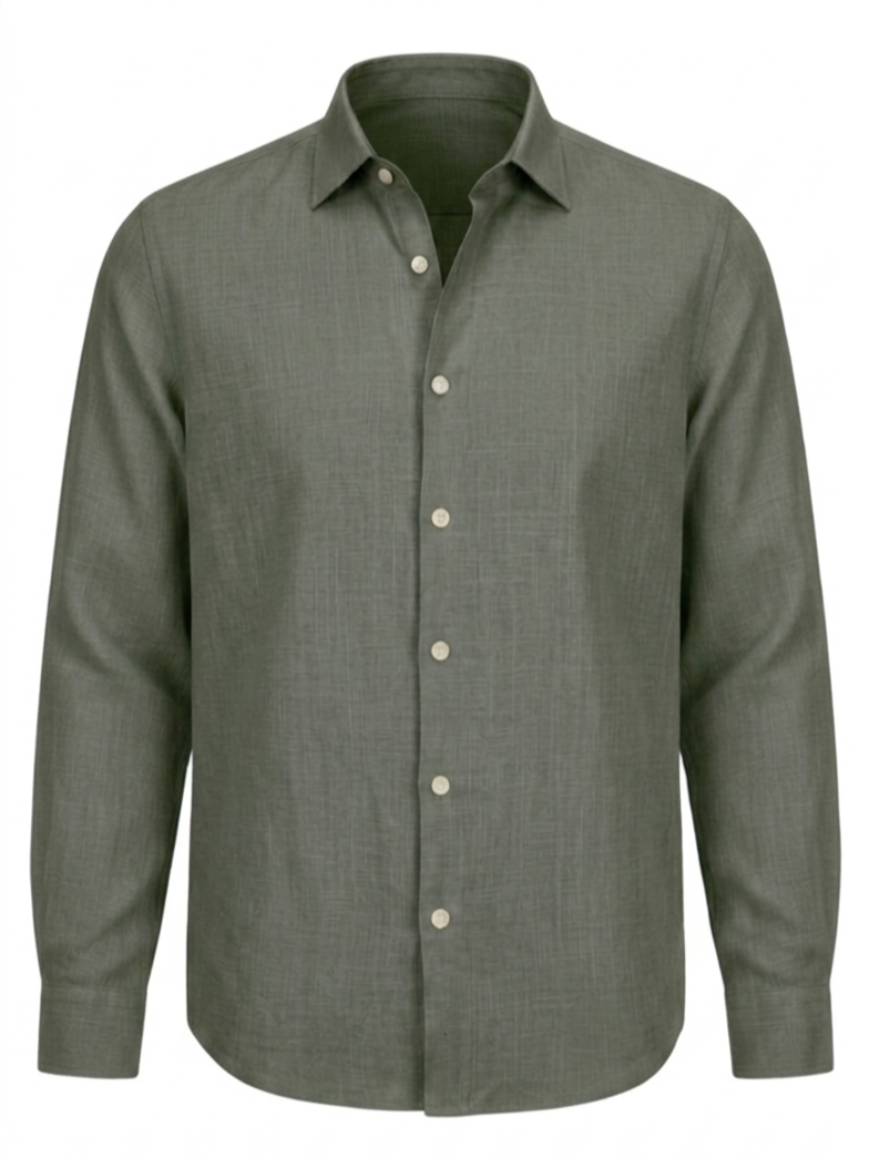 Men's Basic Linen Shirt - Olive