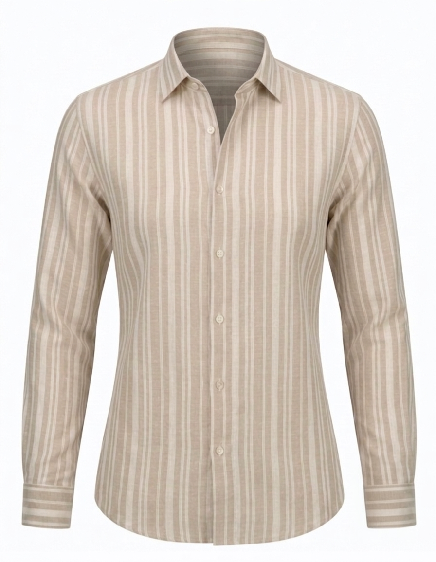 Women's Striped Linen Shirt - Beige and Off-white