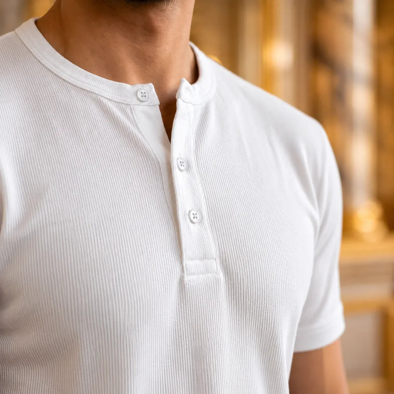 Short Sleeve Henley Shirt - White