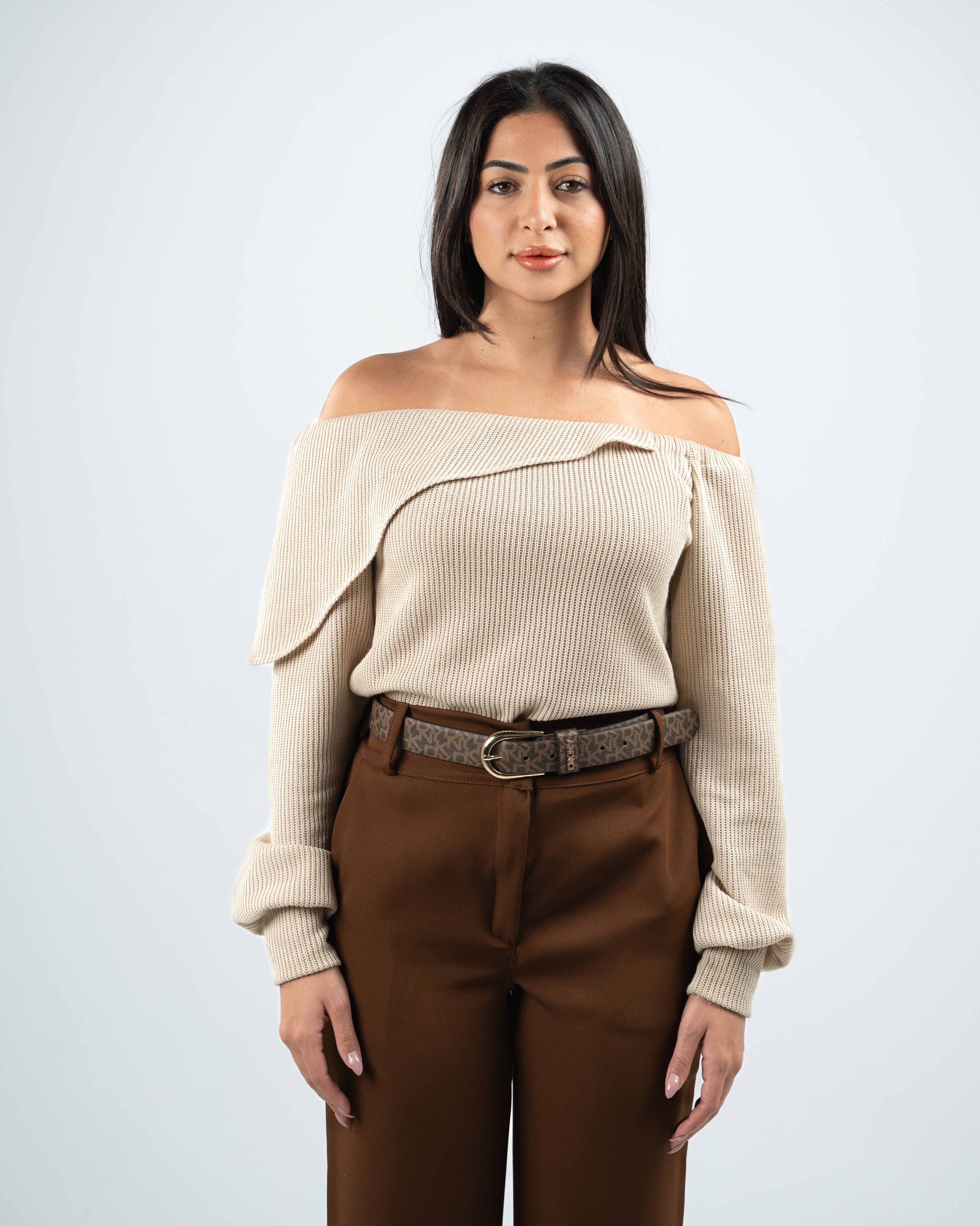 Beige Off-shoulder Pullover