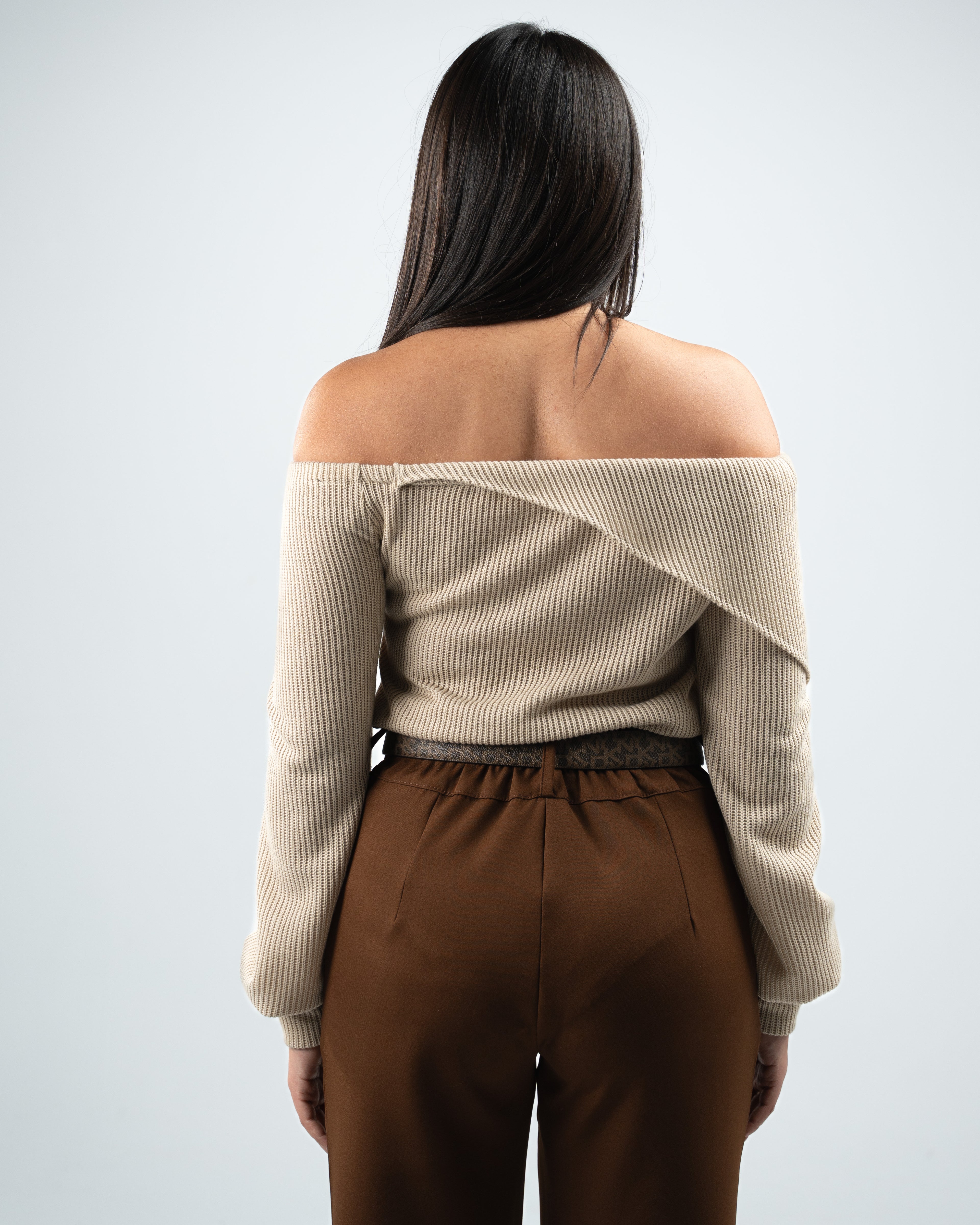 Beige Off-shoulder Pullover