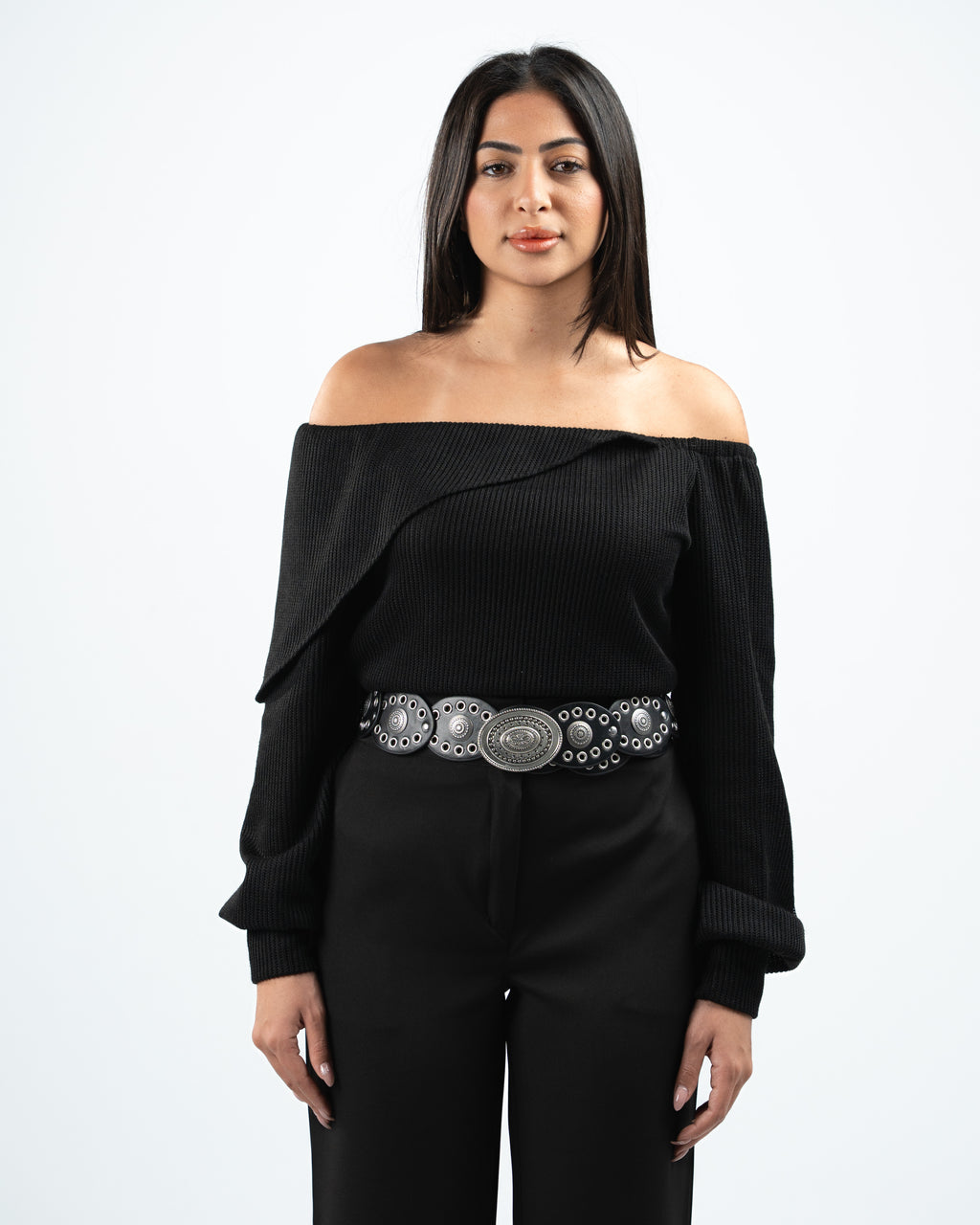 Black Off-shoulder Pullover