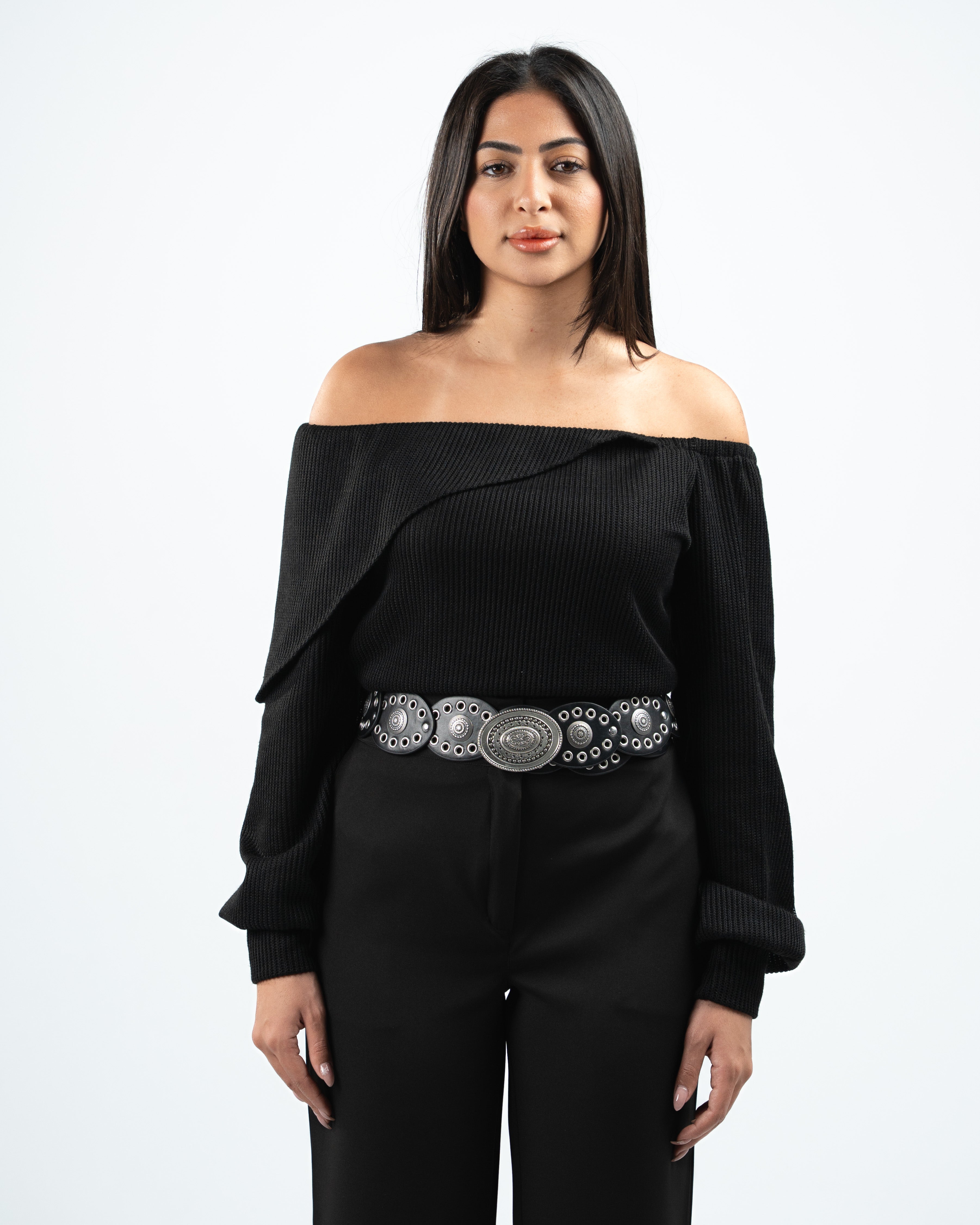 Black Off-shoulder Pullover