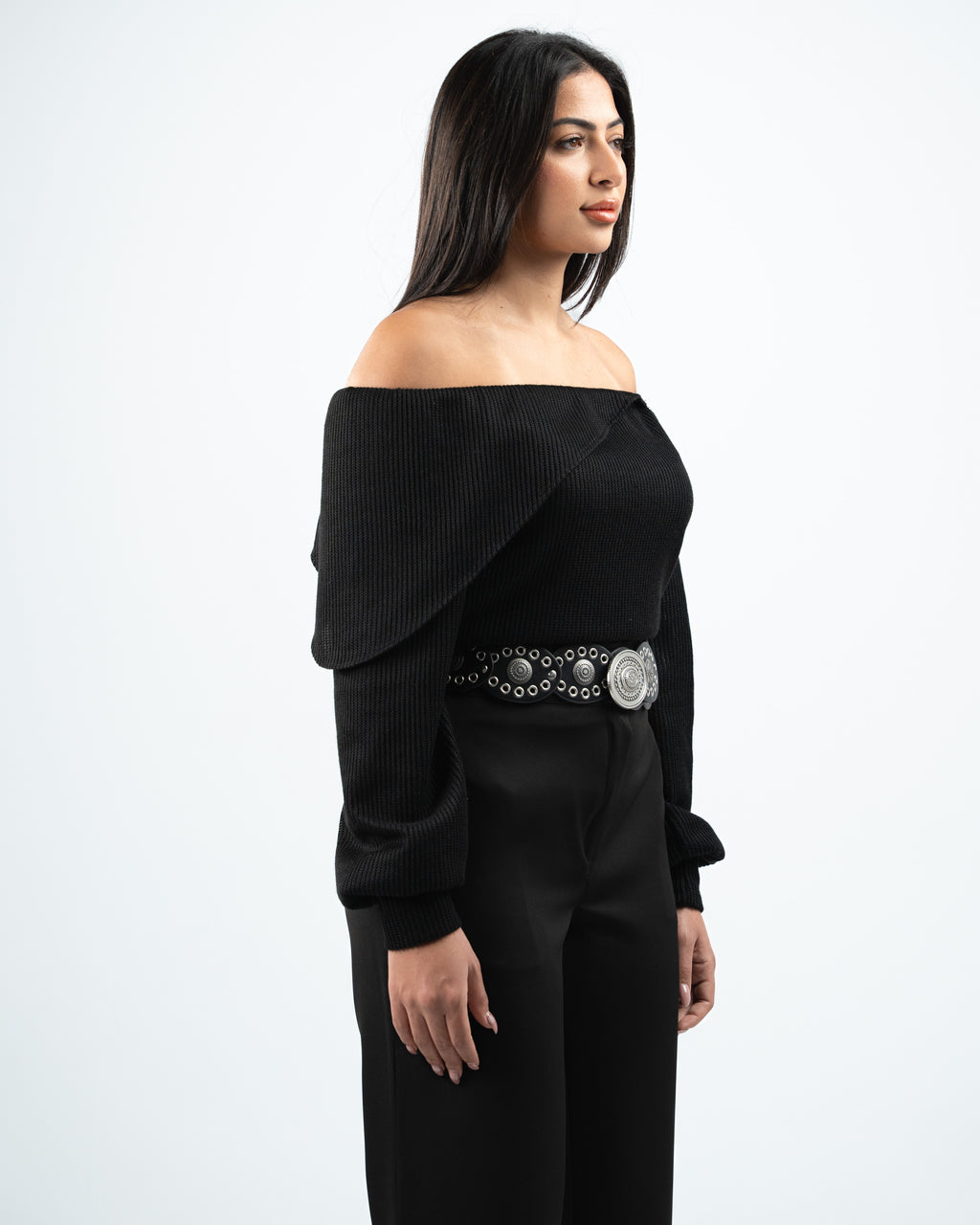 Black Off-shoulder Pullover