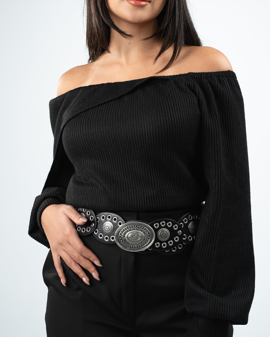 Black Off-shoulder Pullover