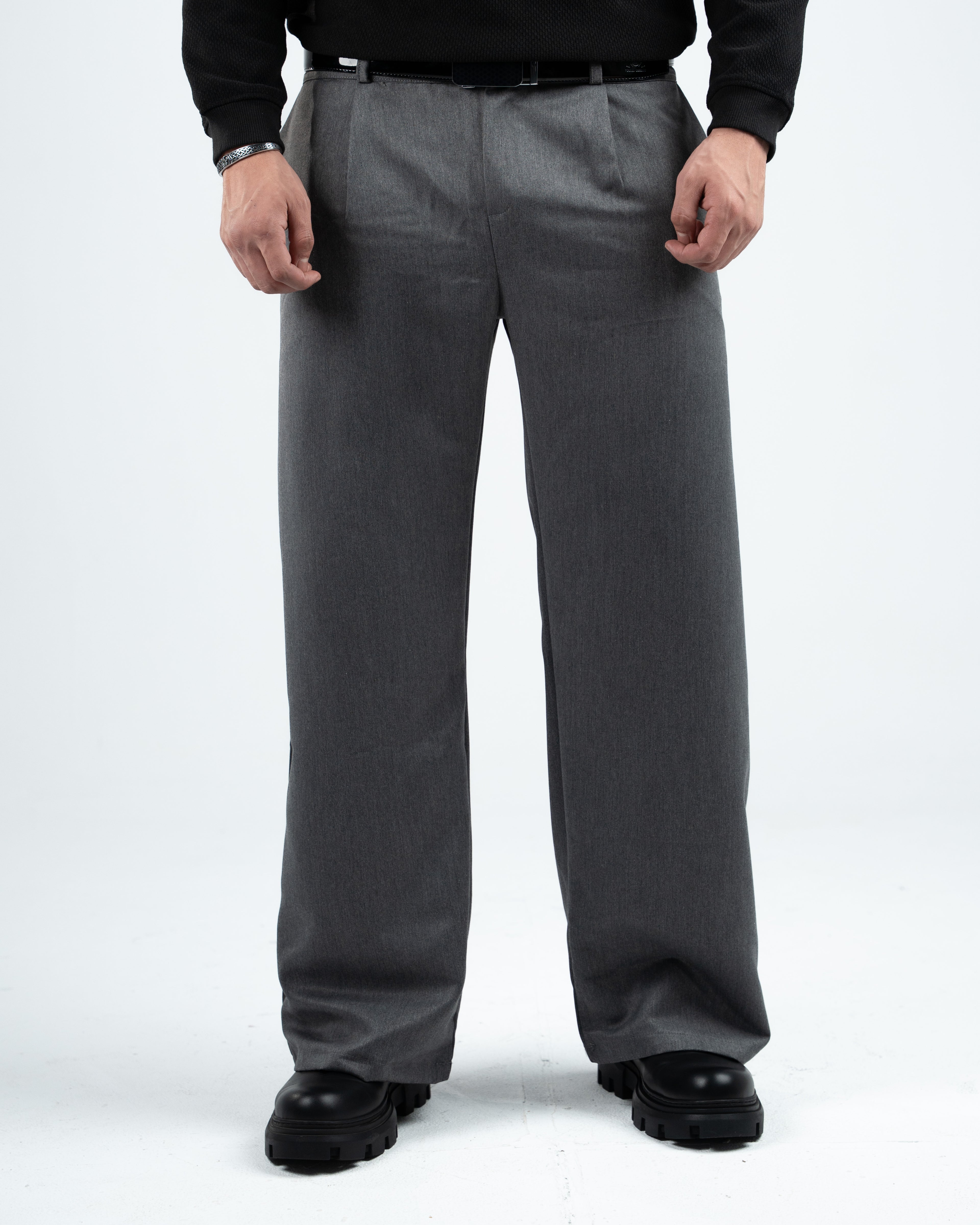 Grey Men's Pleated Pants