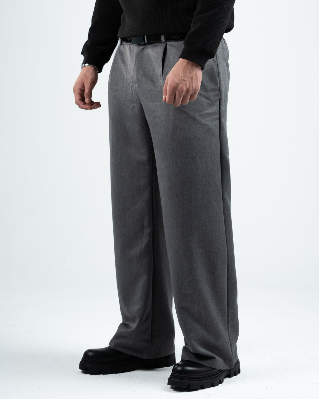 Grey Men's Pleated Pants