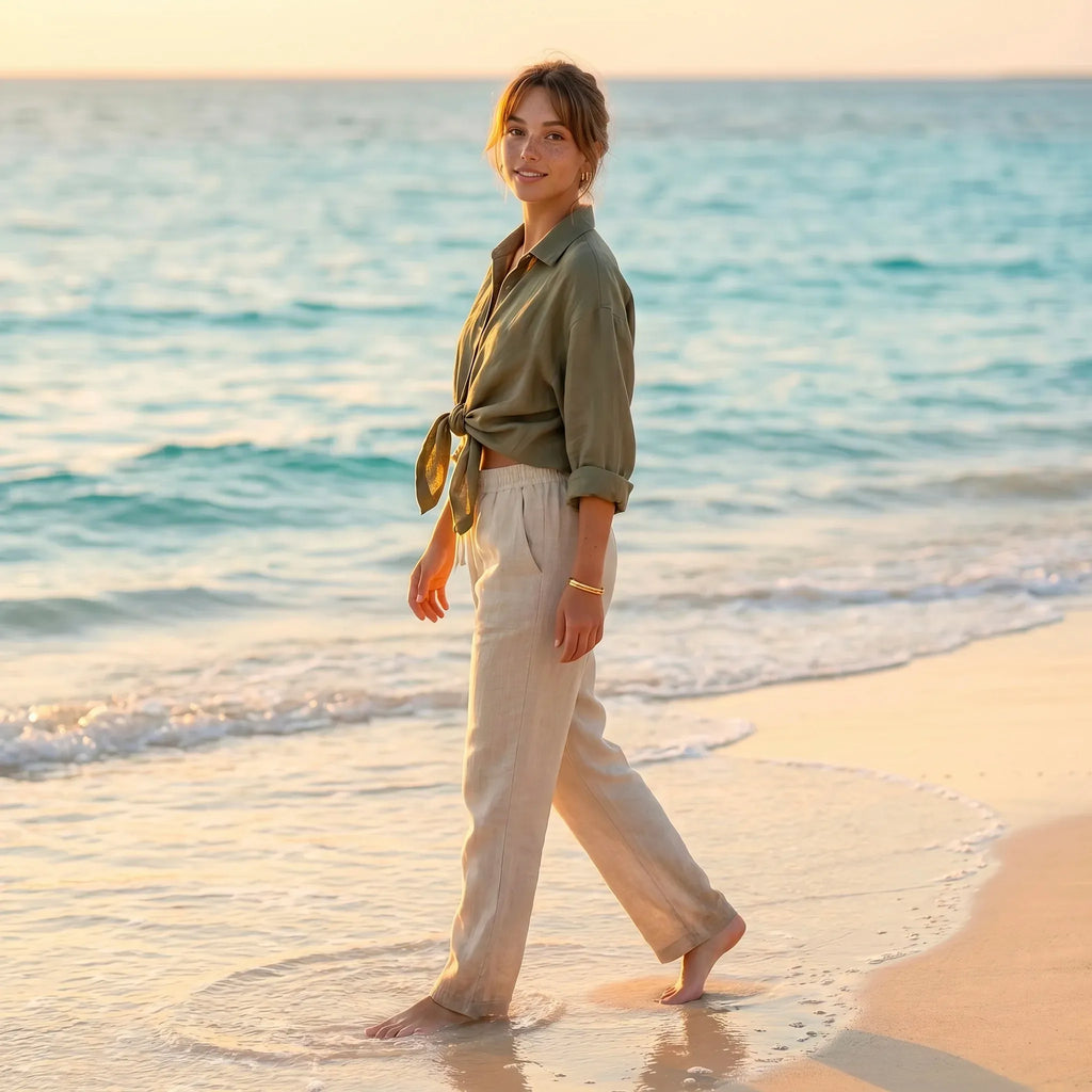 Women's Basic Linen Shirt - Olive