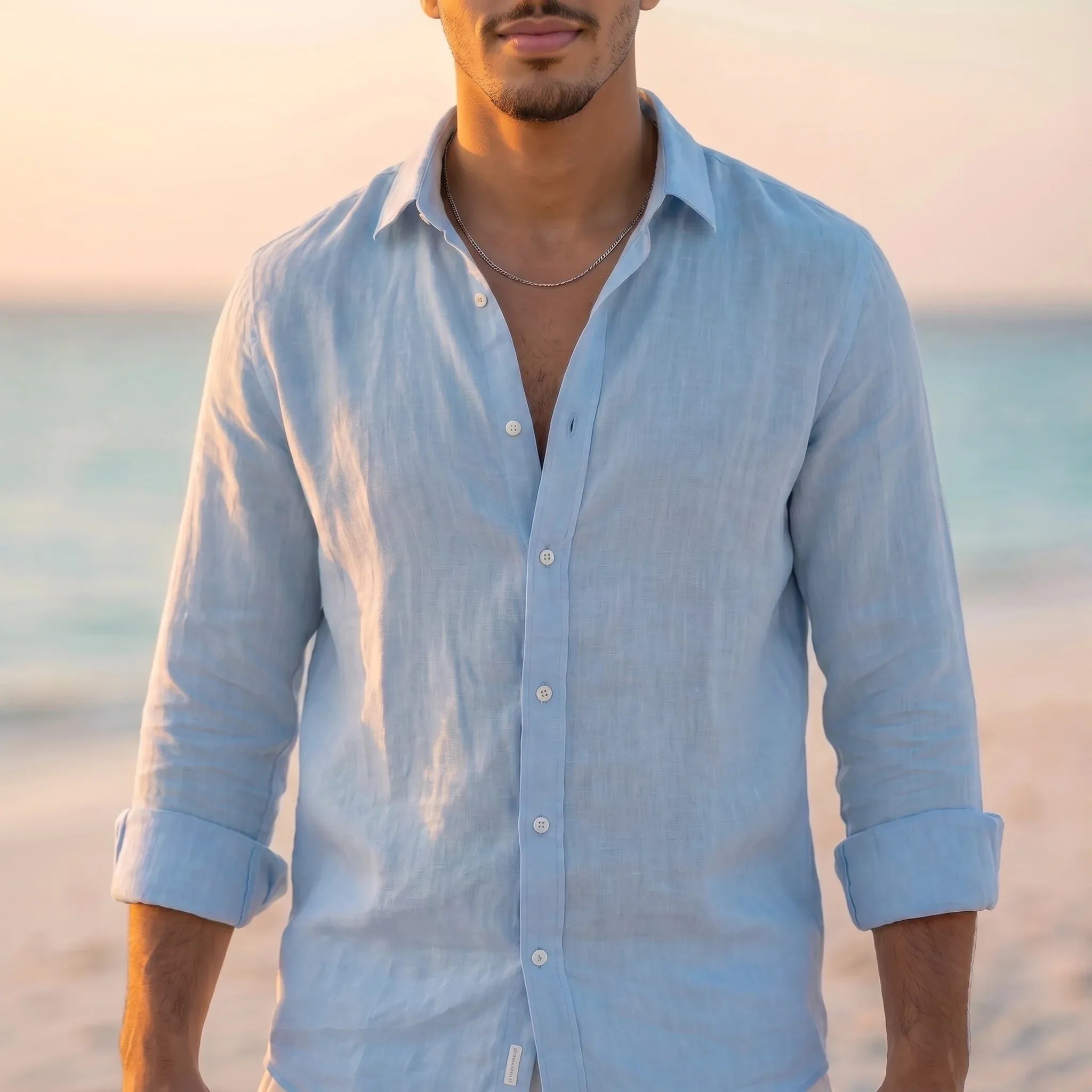 Men's Basic Linen Shirt - Baby Blue