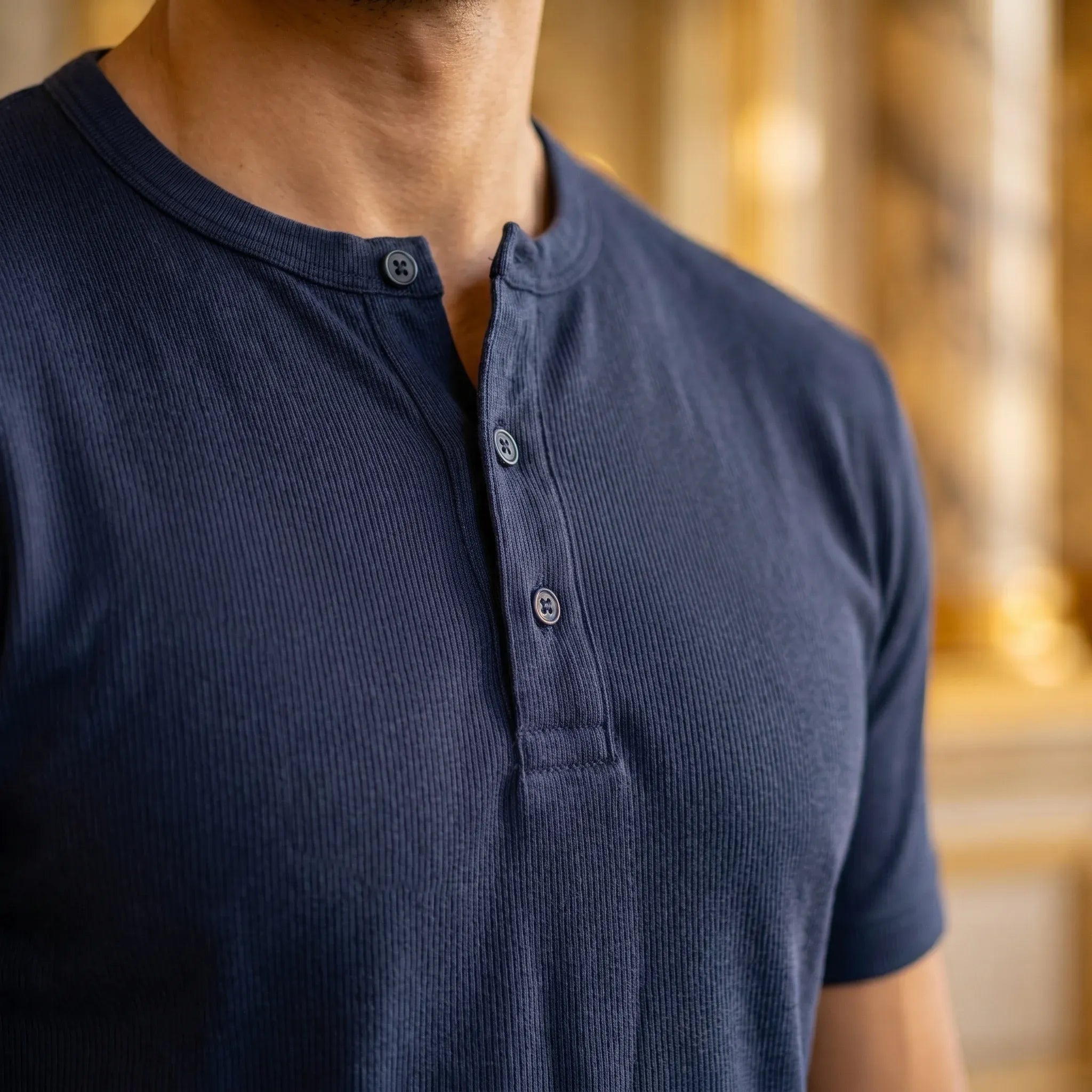 Short Sleeve Henley Shirt - Navy Blue