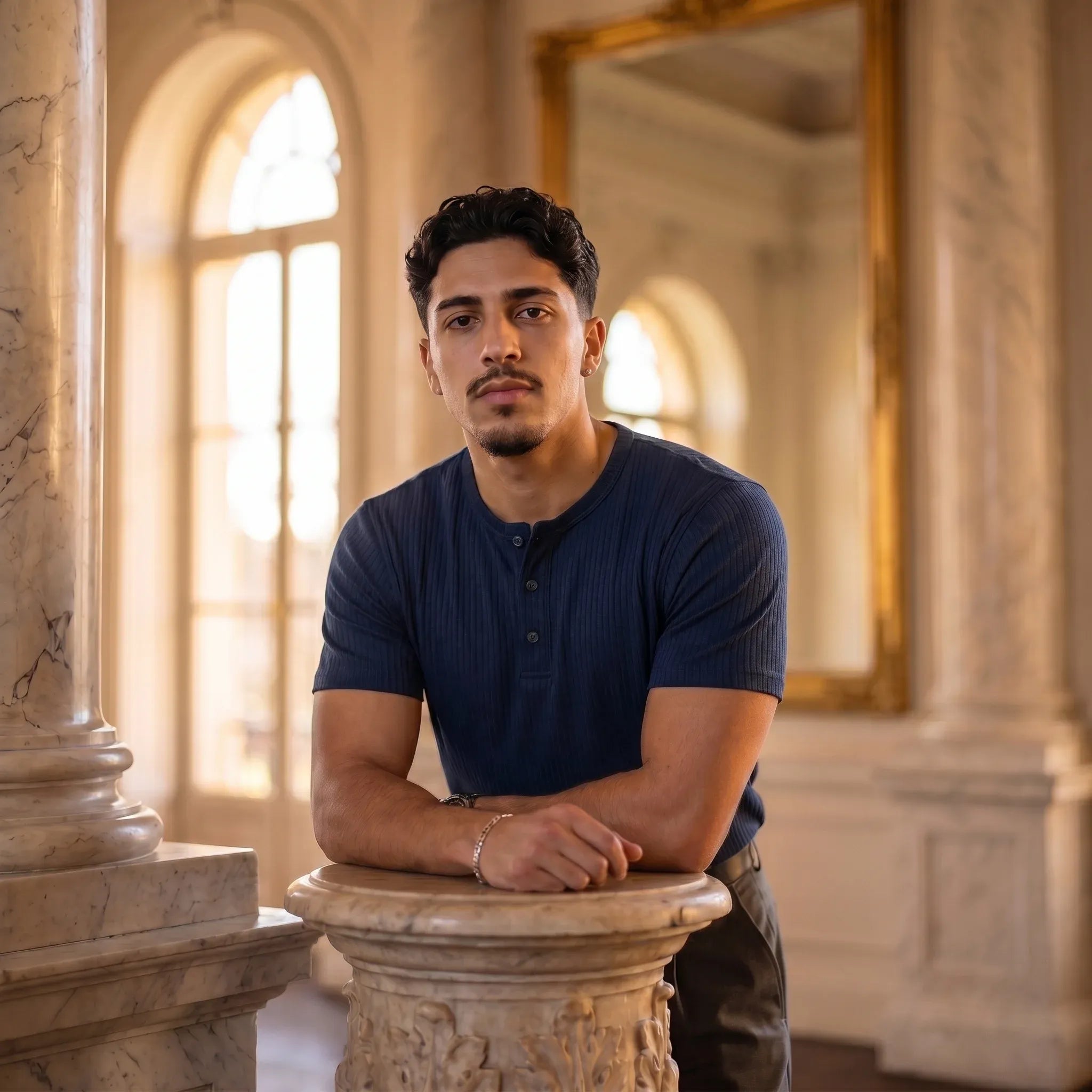 Short Sleeve Henley Shirt - Navy Blue