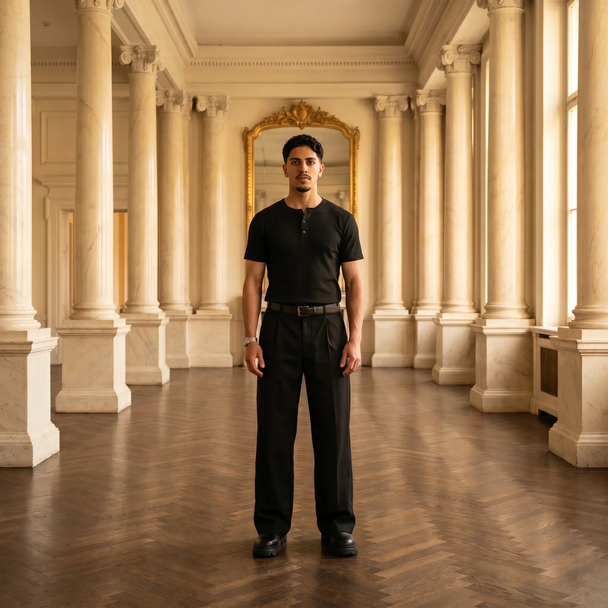 Short Sleeve Henley Shirt - Black