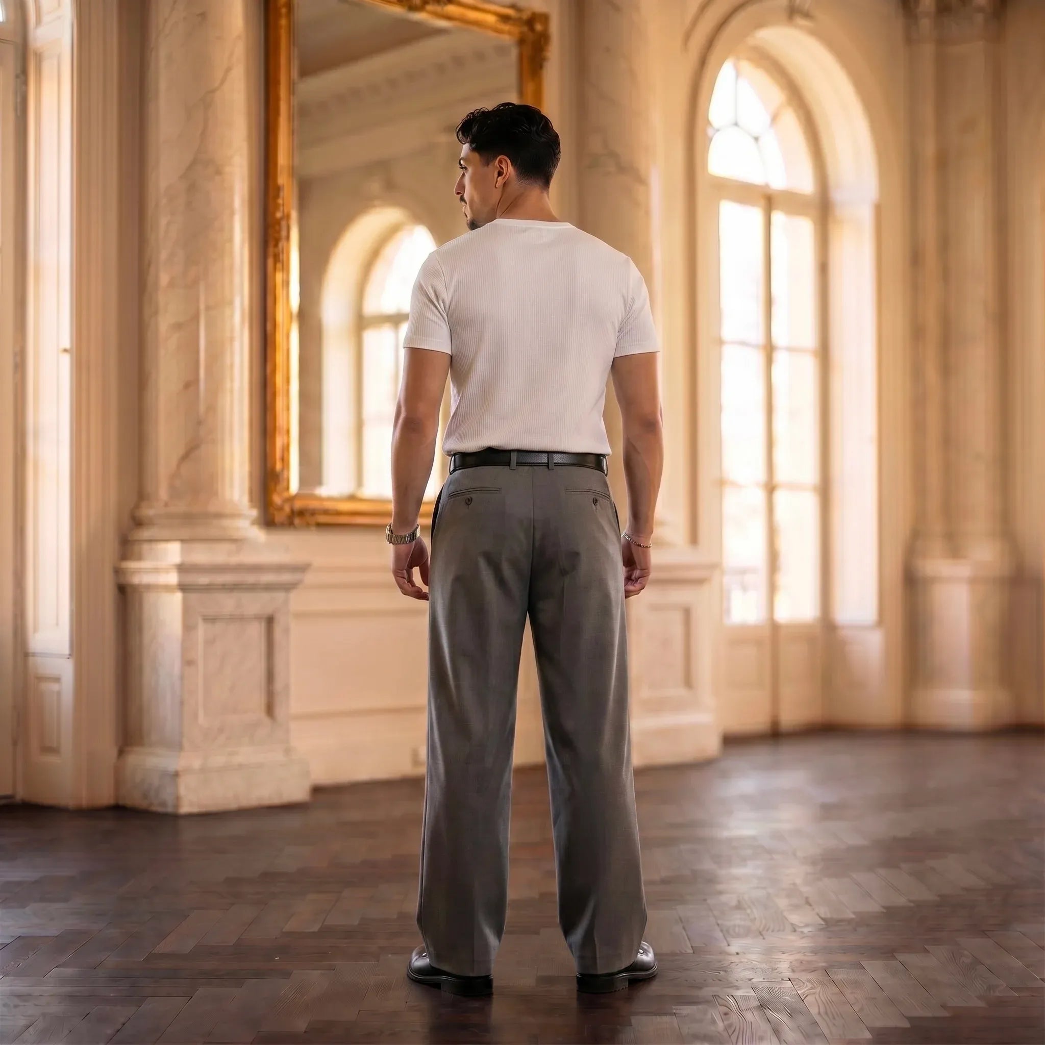 Grey Men's Pleated Pants