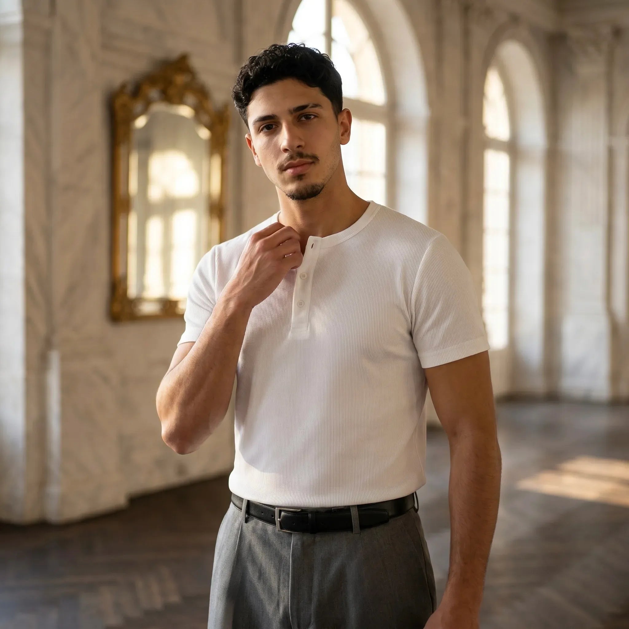 Short Sleeve Henley Shirt - White