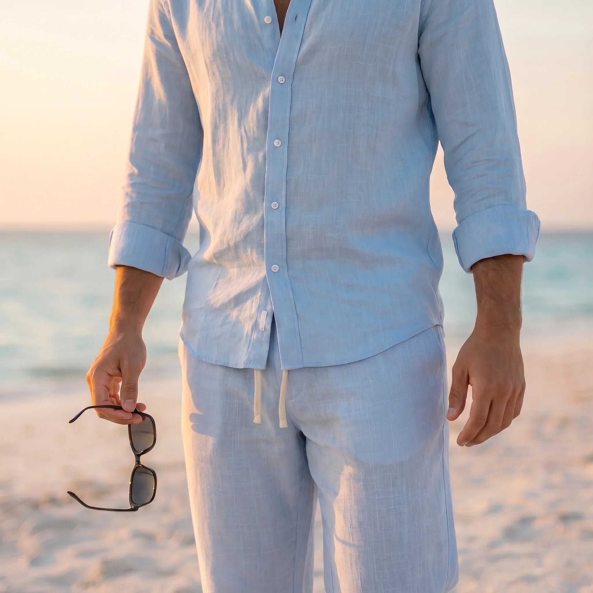 Men's Basic Linen Shirt - Baby Blue