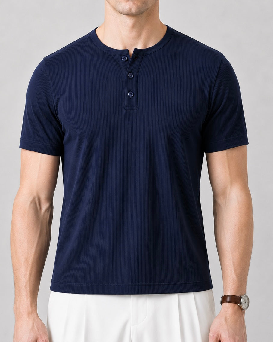Short Sleeve Henley Shirt - Navy Blue