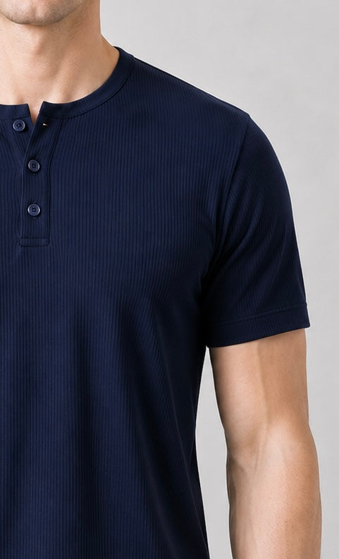 Short Sleeve Henley Shirt - Navy Blue
