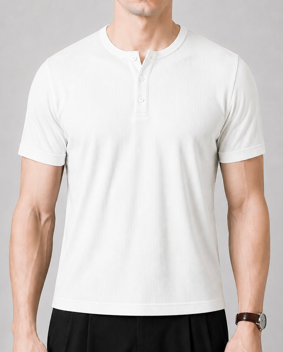 Short Sleeve Henley Shirt - White
