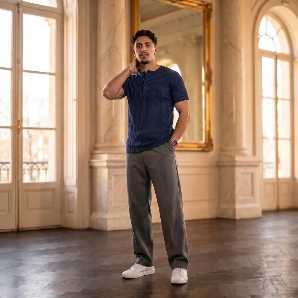 Short Sleeve Henley Shirt - Navy Blue