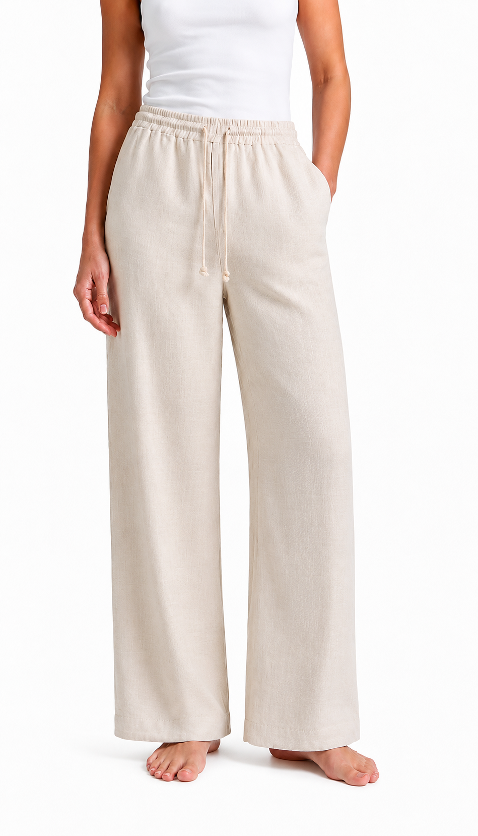 Women's Linen Pants - Beige