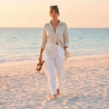 Women's Striped Linen Shirt - Beige and Off-white