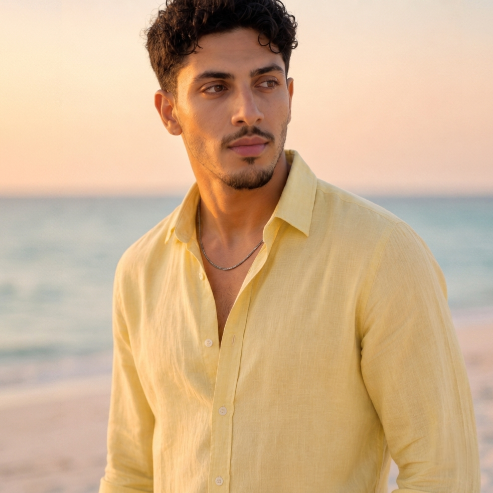 Men's Basic Linen Shirt - Butter Yellow