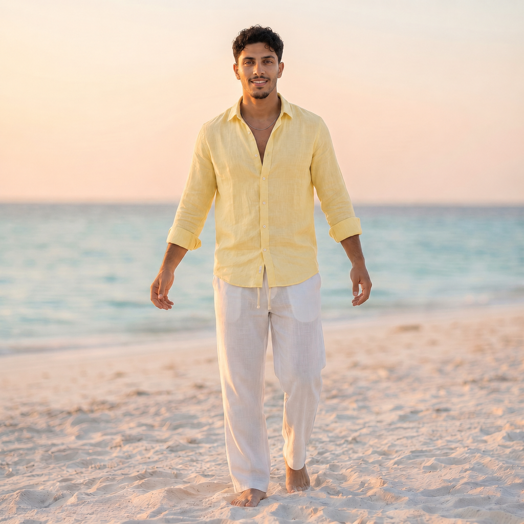 Men's Basic Linen Shirt - Butter Yellow