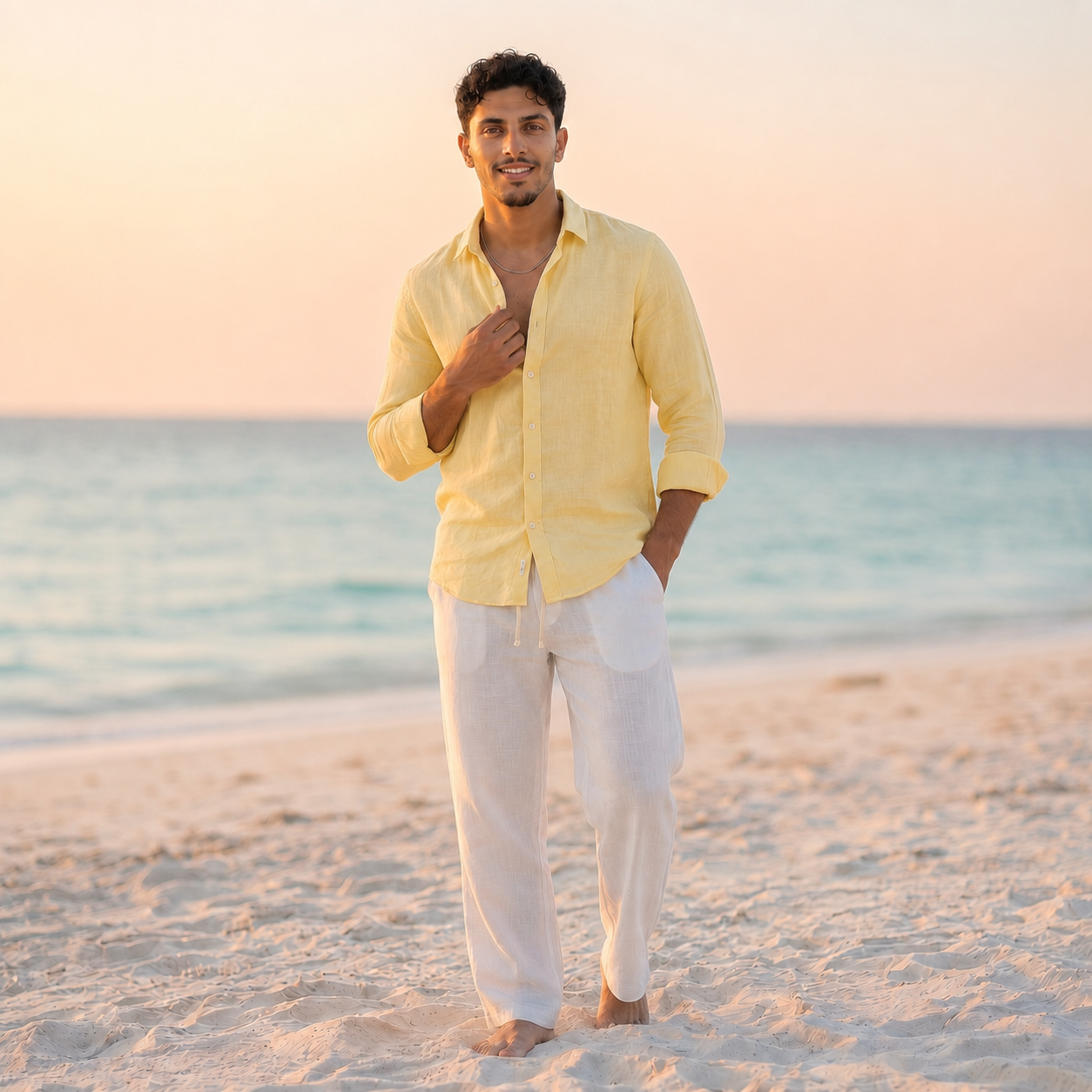 Men's Basic Linen Shirt - Butter Yellow